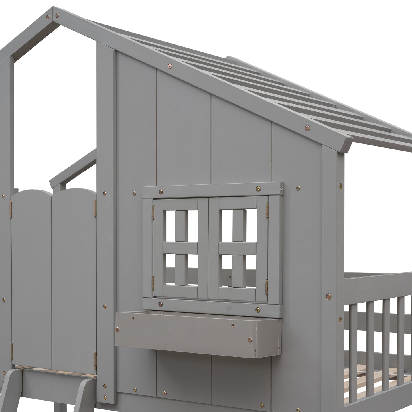 Imaginative Grey Twin House Bunk Bed with Woodland Charm