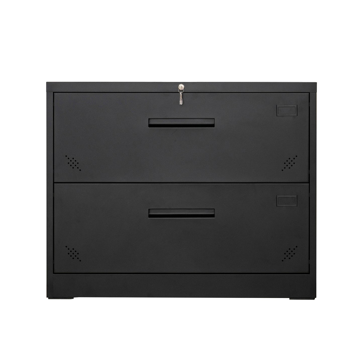 2-Drawer Lateral Filing Cabinet with Secure Locking, Black Steel