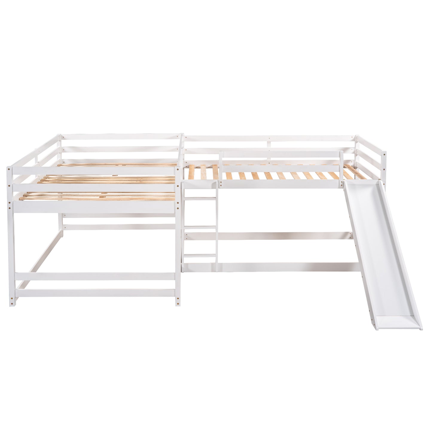 Elegant White L-Shaped Bunk Bed with Slide and Twin/Twin Configuration