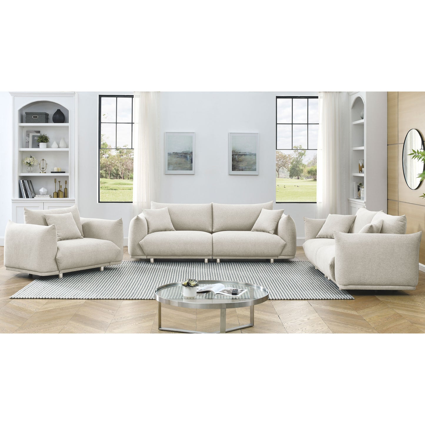 Modern 3-Piece Sofa Set with Solid Wood Frame, Metal Legs, and 5 Pillows