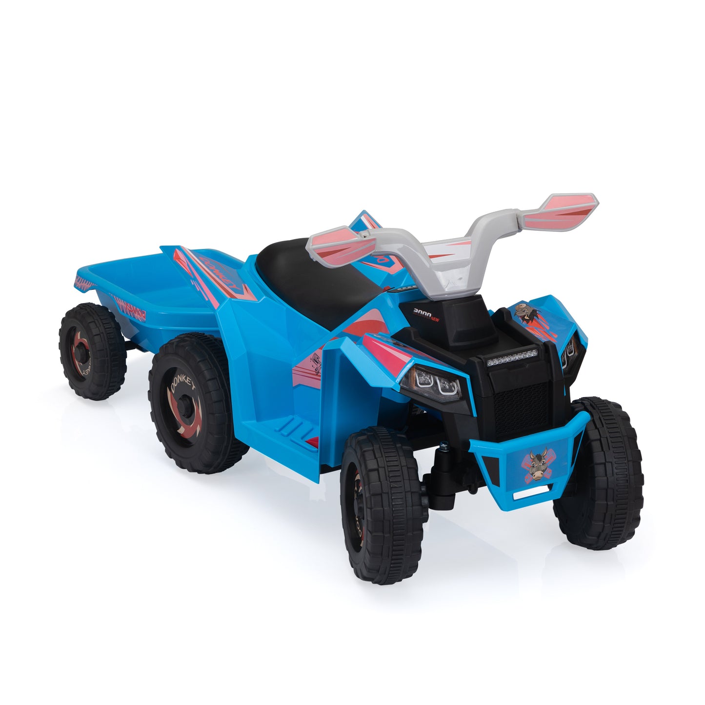 6V Kids Electric ATV, Toddler Ride on Car with Trailer, Music, Bluetooth and Power Display for Boys and Girls, Blue