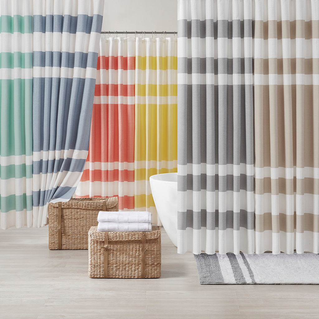 Luxurious Stripe Spa Waffle Shower Curtain with 3M Scotchgard Treatment