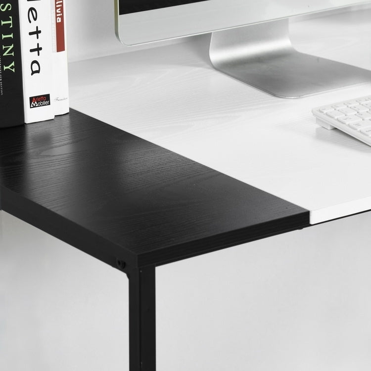 Large White and Black Study Desk with Adjustable Top and Storage Shelves