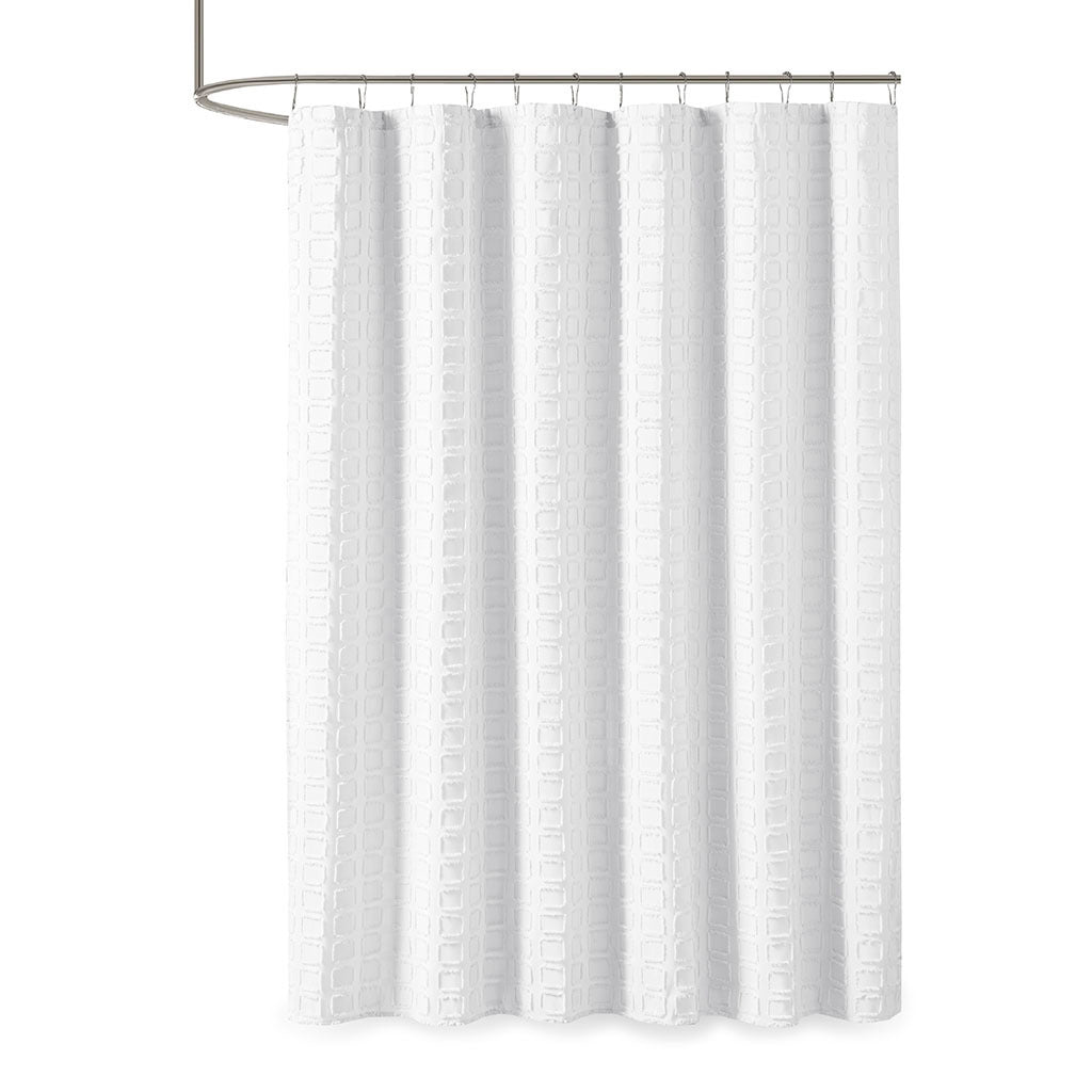 Sophisticated Solid White Geometric Shower Curtain