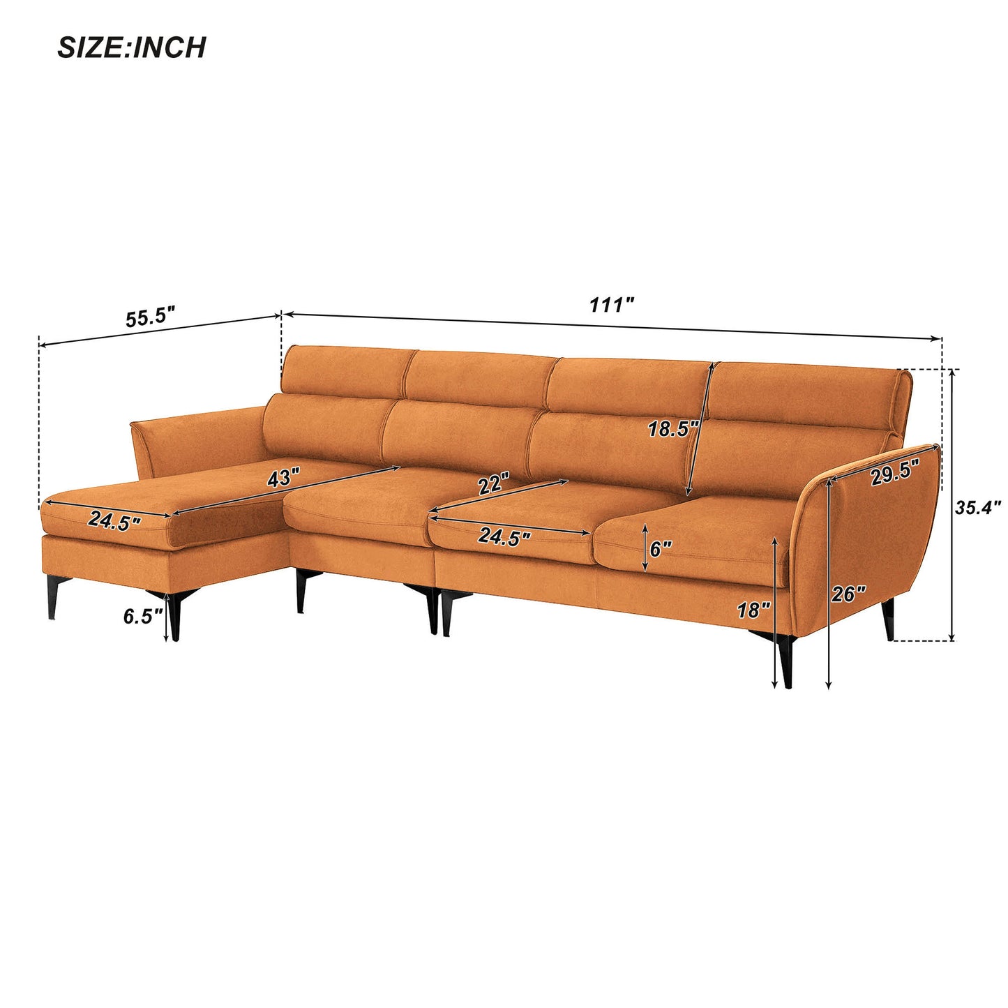 Convertible Flannel L-Shape Sectional Sofa with Left/Right Chaise