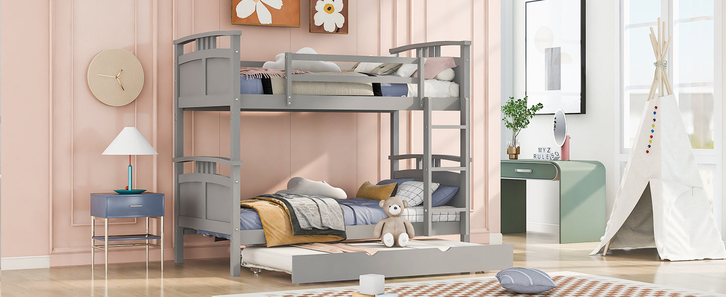 Separable Twin Over Twin Bunk Bed Set with Trundle - Charcoal Gray