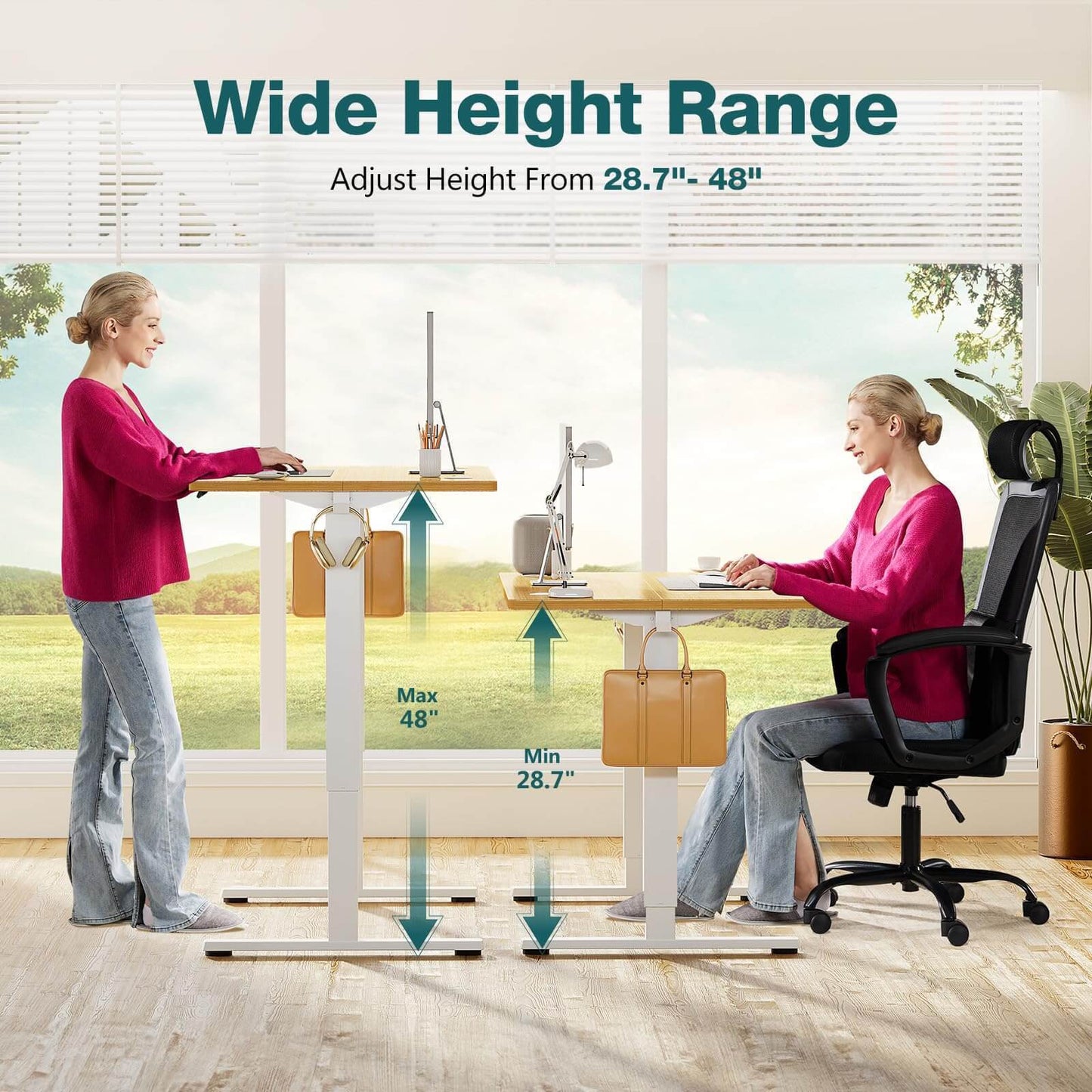 Adjustable Standing Desk with High-Quality Motor System in Yellow Finish