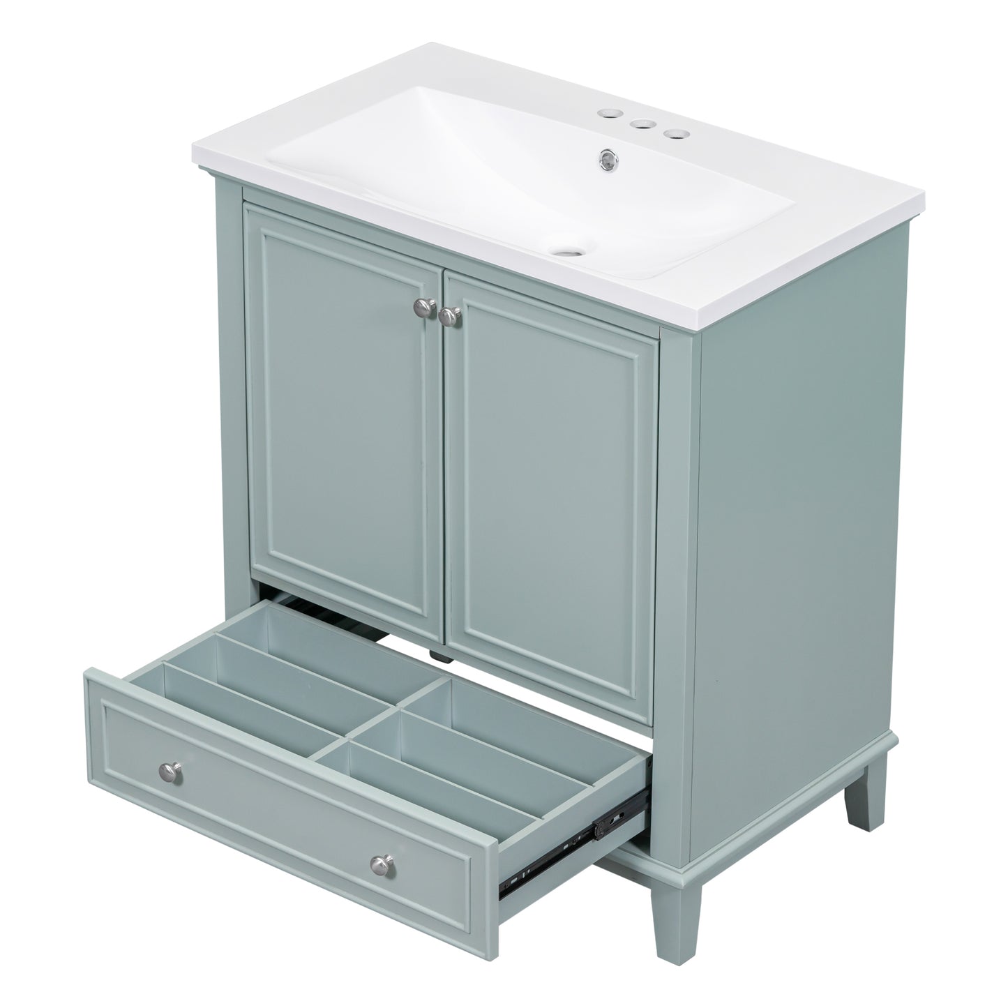 30" Bathroom Vanity with Sink Combo, Multi-functional Bathroom Cabinet with Doors and Drawer, Solid Frame and MDF Board, Green