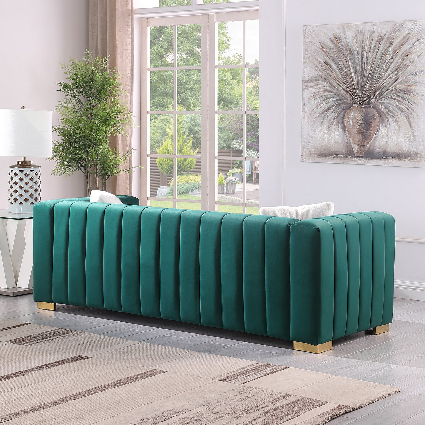 Chesterfield Inspired Dark Green Velvet Sofa Set with 3 Seater and Loveseat