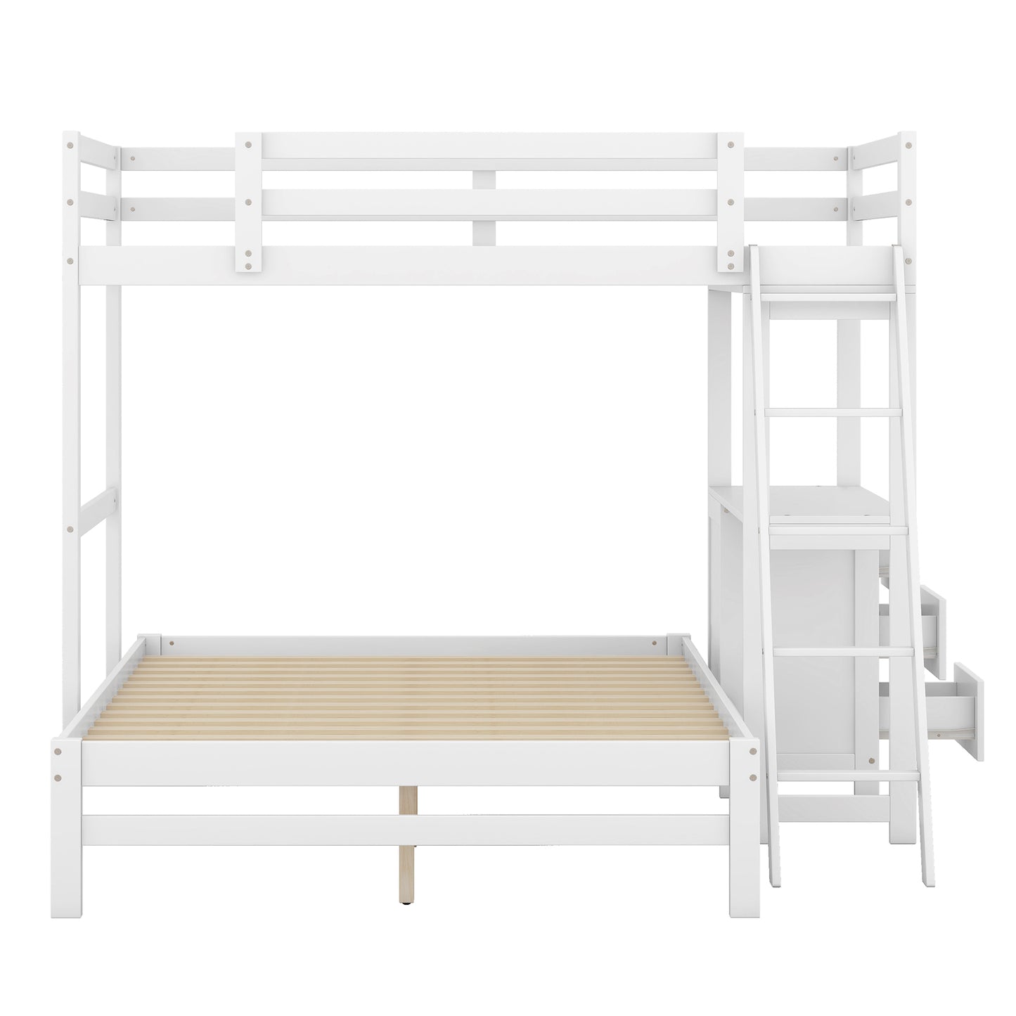 White Loft Bunk Bed with Built-in Desk and Storage