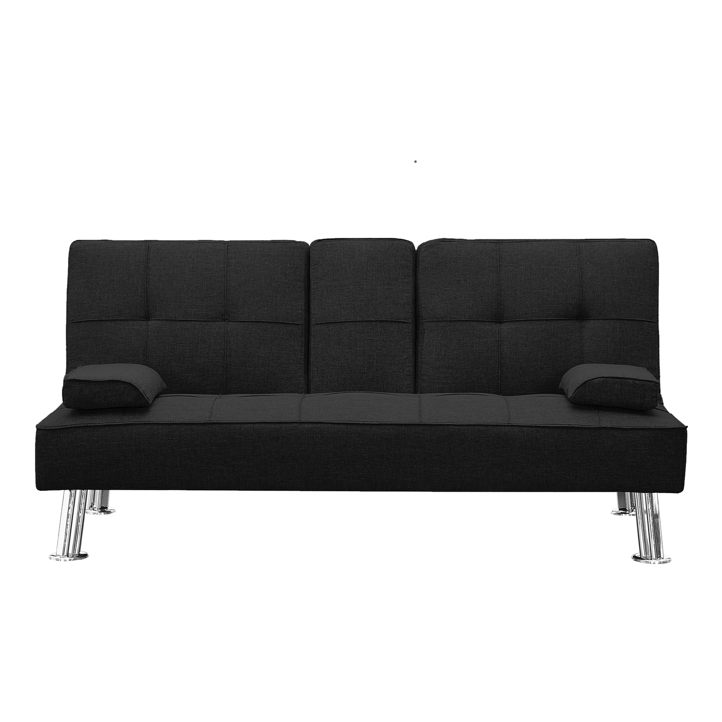 Modern Convertible Folding Futon Sofa Bed with2 Cup holders , Fabric Loveseat Sofa Bed with Removable Armrests and Metal Legs .