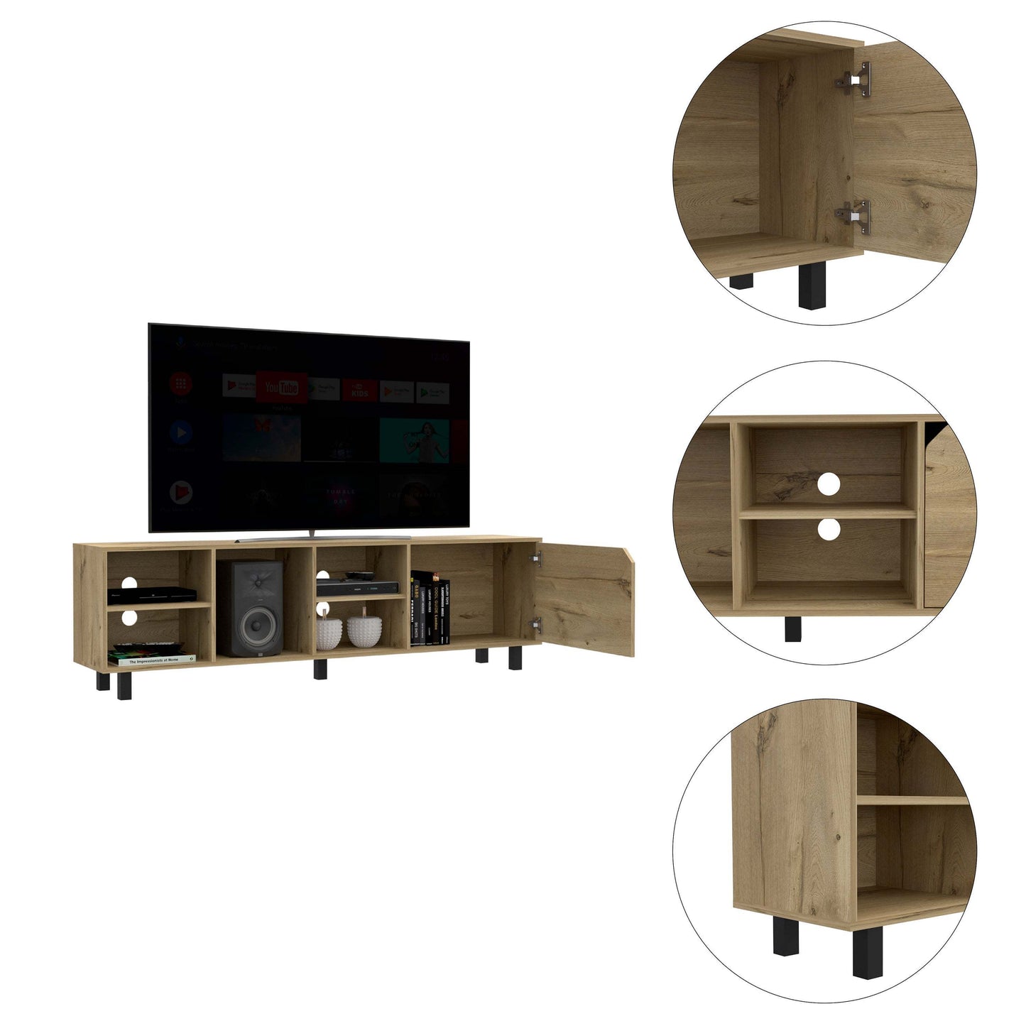 Modern TV Stand with Generous Storage Space and Cable Management