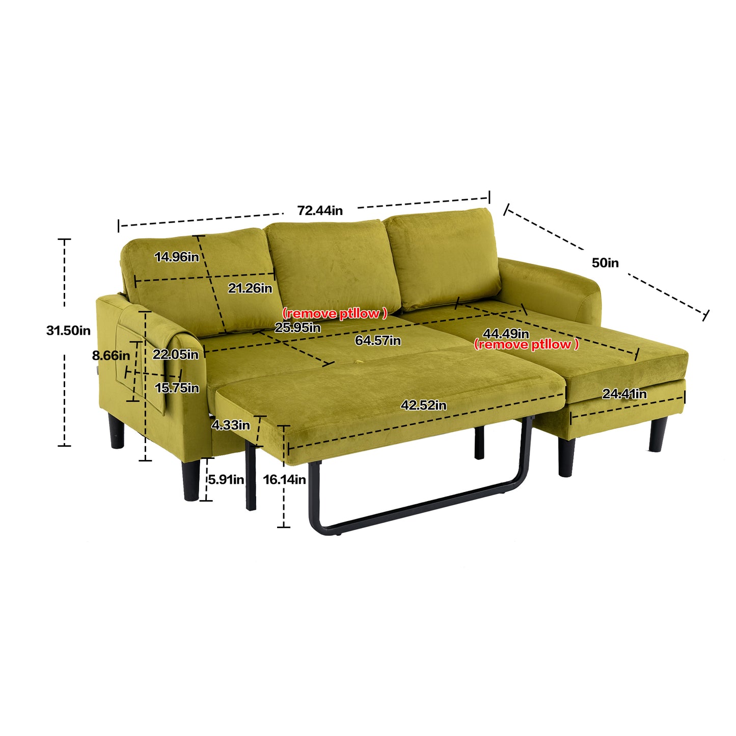 UNITED WE WIN Sectional Sofa Reversible Sectional Sleeper Sectional Sofa with Storage Chaise