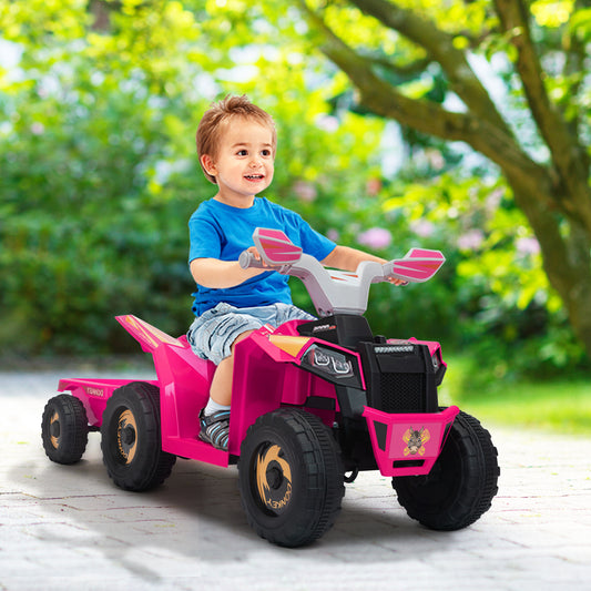 6V Kids Electric ATV, Toddler Ride on Car with Trailer, Music, Bluetooth and Power Display for Boys and Girls, Rosy