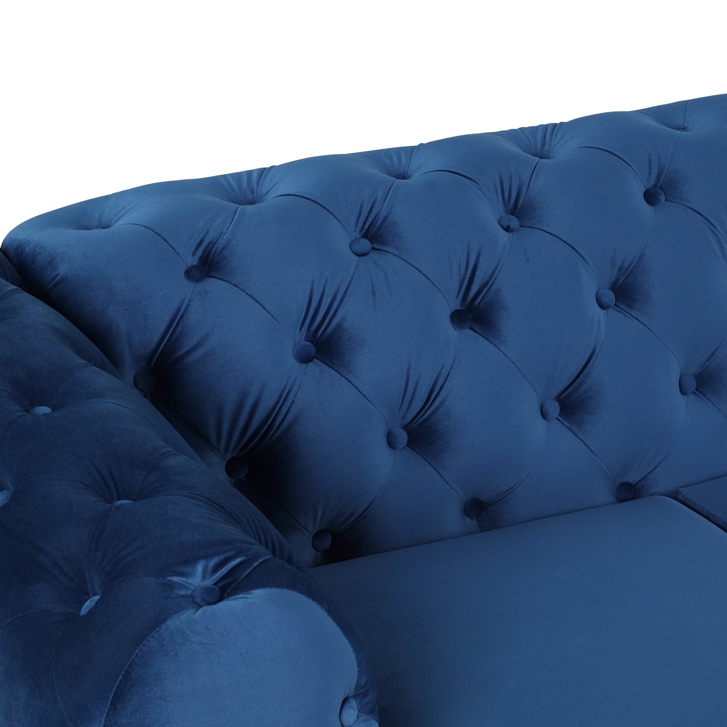 Elegant 40.5 Blue Velvet Upholstered Single Sofa with Button Tufted Back