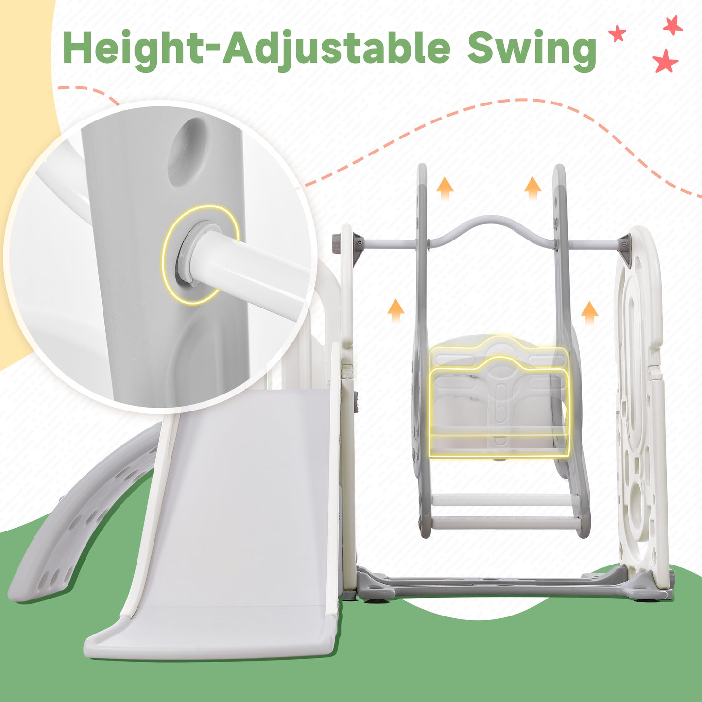 Toddler Slide and Swing Set 5 in 1, Kids Playground Climber Slide Playset with Basketball Hoop Freestanding Combination for Babies Indoor & Outdoor