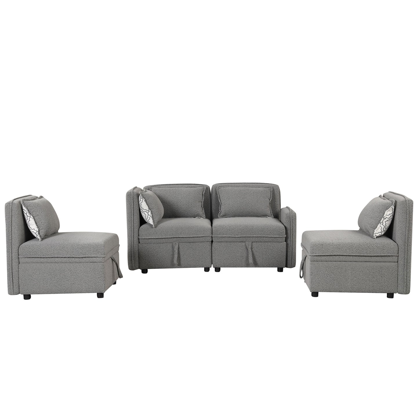 Convertible Modular Minimalist Sectional Sofa with Storage and 5 Pillows