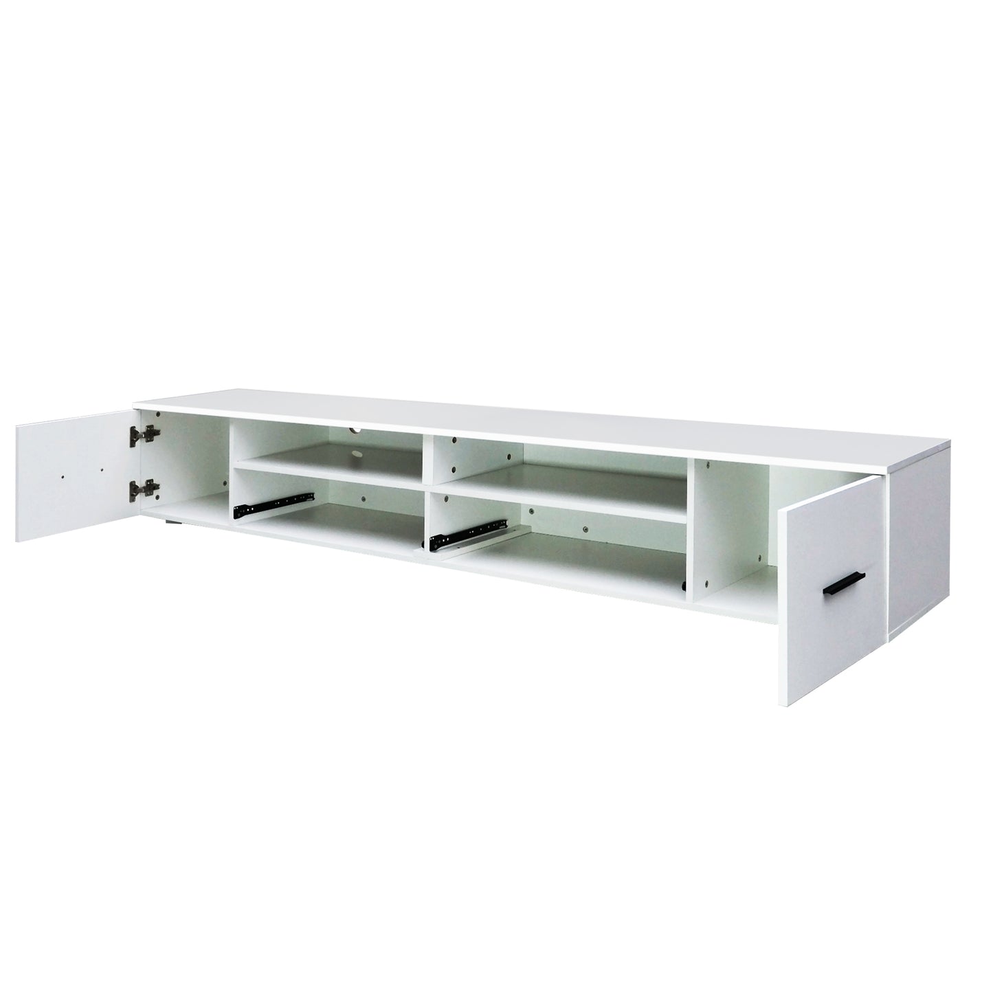 White TV Console with Large Drawers and LED Lights, 90 Inch TV Stand for Living Room