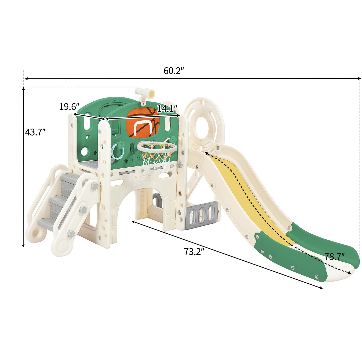 Kids Slide Playset Structure, Freestanding Castle Climbing Crawling Playhouse with Slide, Arch Tunnel, Ring Toss, and Basketball Hoop, Toy Storage Organizer for Toddlers, Kids Climbers Playground