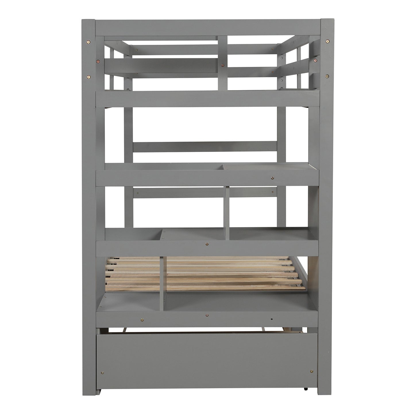 Gray Stairway Bunk Bed with Trundle and Storage