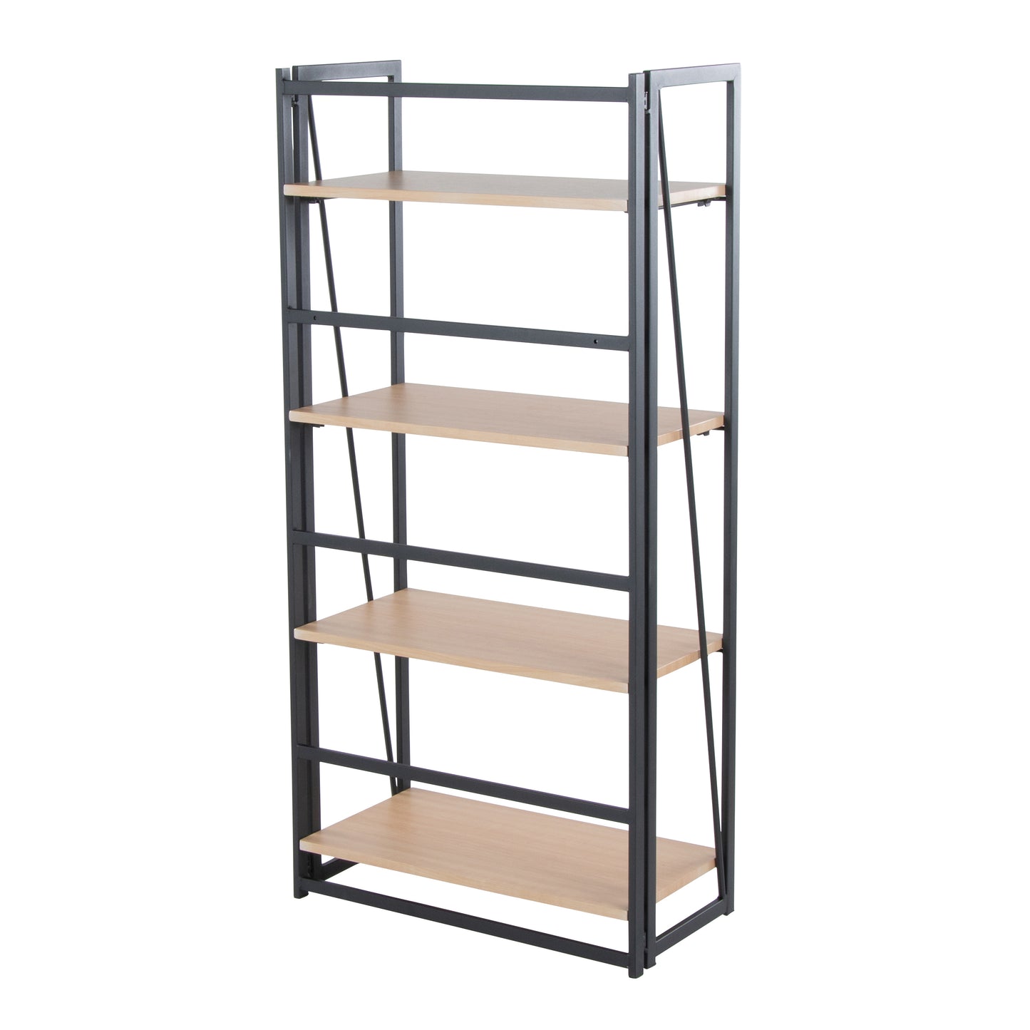 Dakota Contemporary Bookcase in Black Painted Metal and Natural Wood by LumiSource