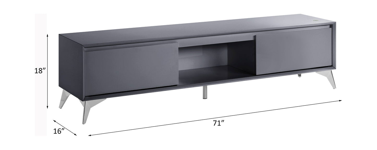 Raceloma Television Console with LED Lighting, Gray & Chrome Finish 91996