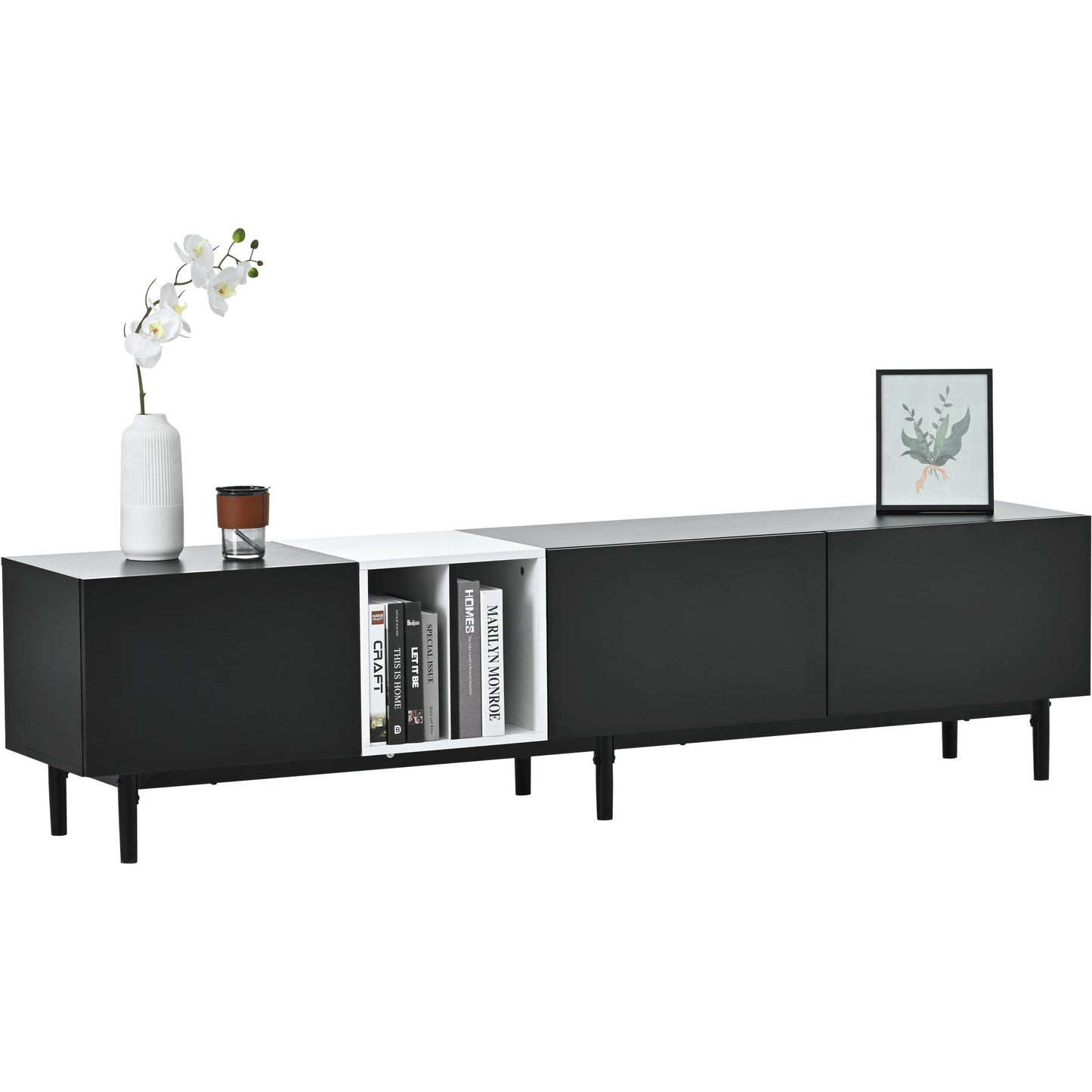 Contemporary TV Stand with 3 Doors for 80'' TV, Media Console Table, Entertainment Center with Spacious Storage Cabinet for Living Room, Bedroom