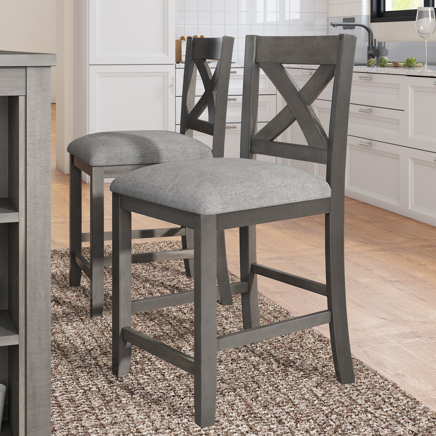 5 Pieces Counter Height Rustic Farmhouse Dining Room Wooden Bar Table Set with 2 stools and 2 Chairs, Gray