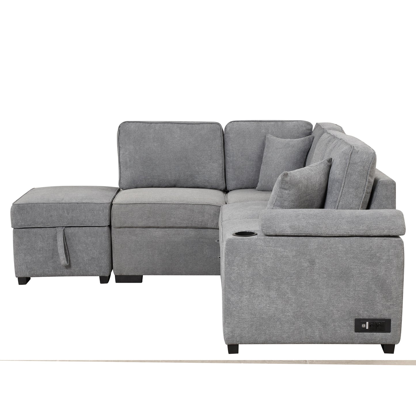 87.4 Gray L-Shaped Sleeper Sofa Bed with Ottoman Storage