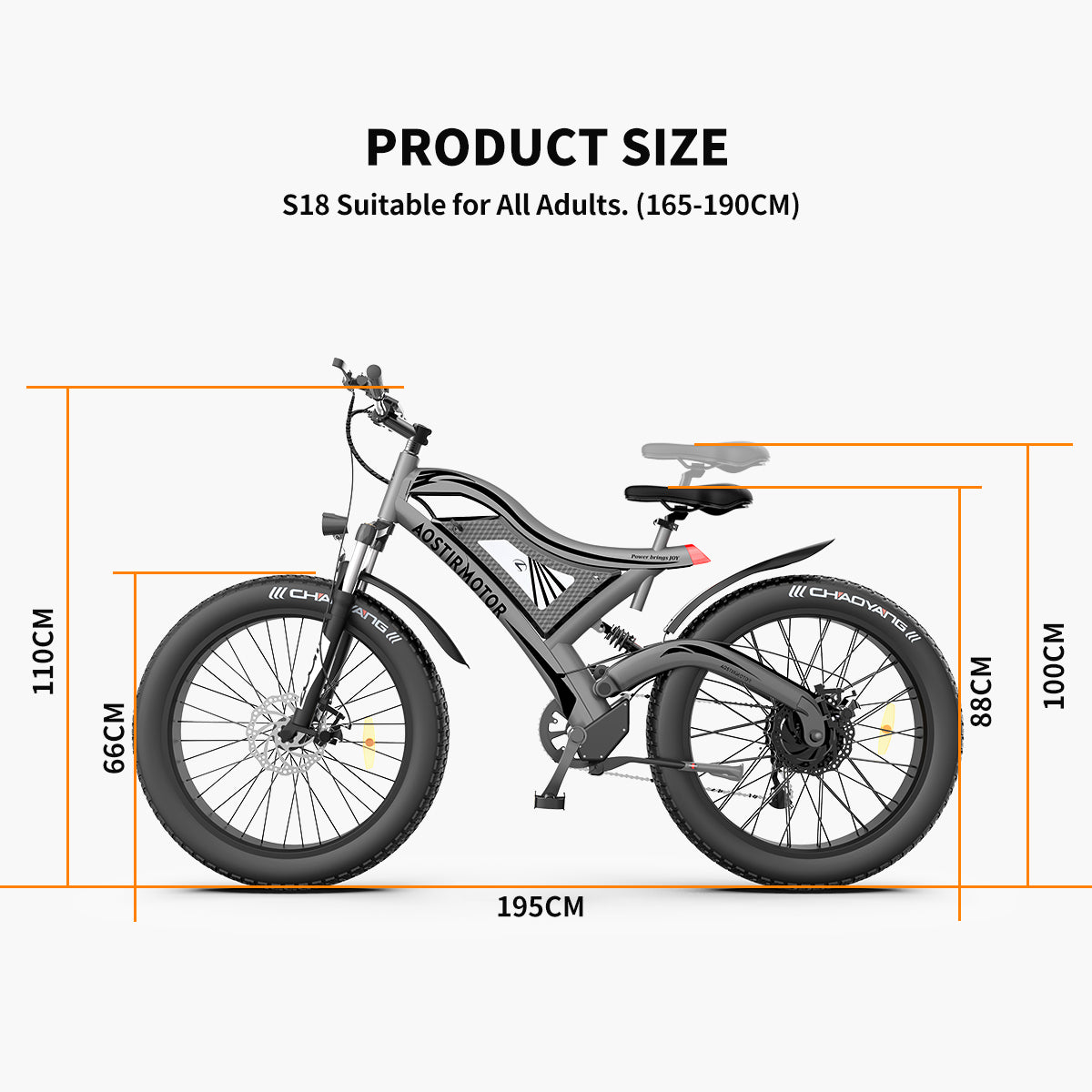 AOSTIRMOTOR S18 26" 750W Electric Bike Fat Tire 48V 15AH Removable Lithium Battery for Adults