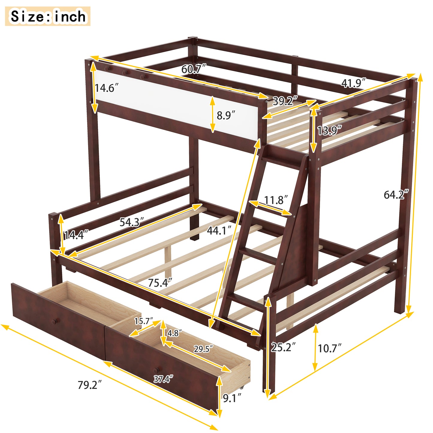 Espresso Twin over Full Bunk Bed with Whiteboard, Storage, and Safety Features