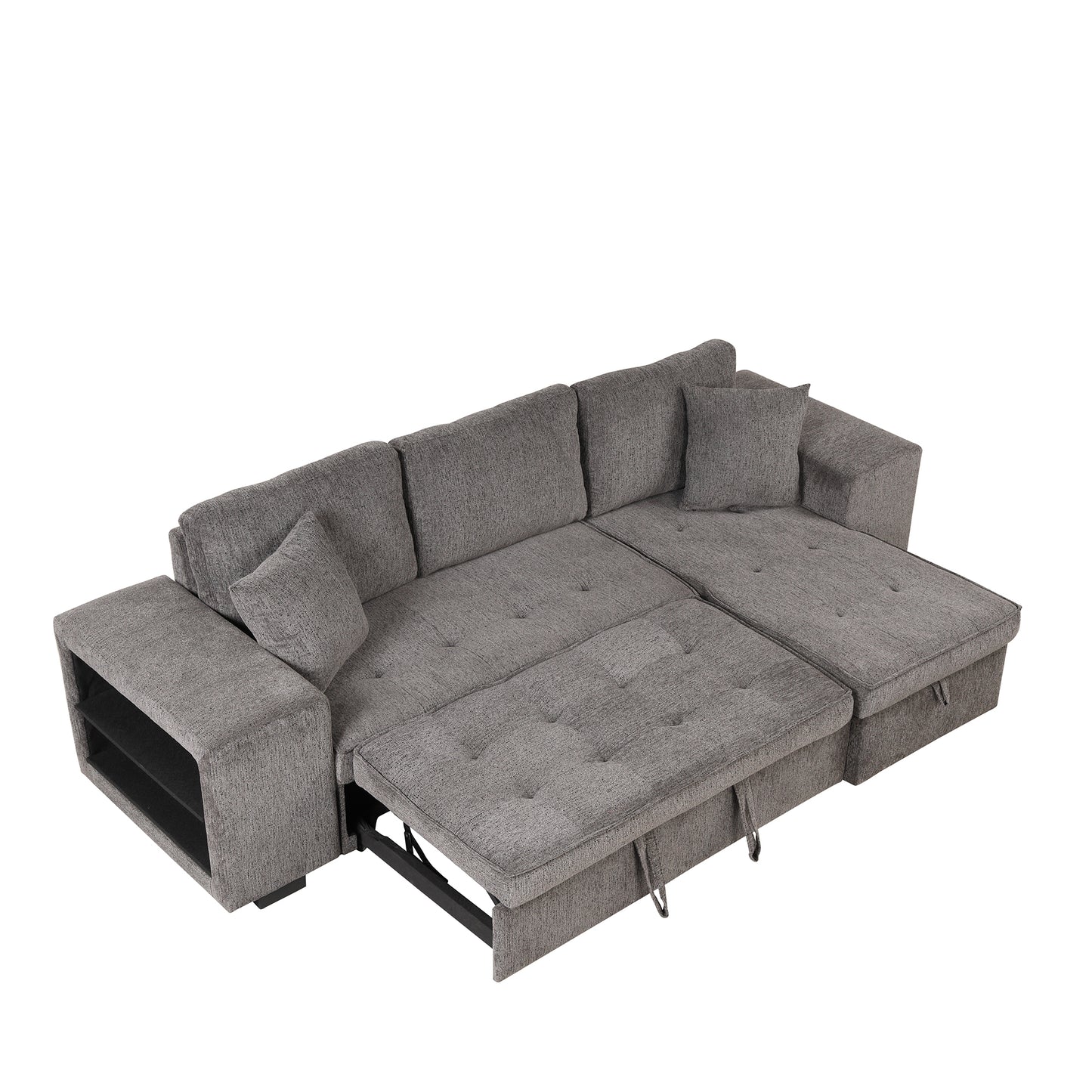 Modern L-Shape 3 Seat Reversible Sectional Sleeper Sofa with Storage Chaise and 2 Stools