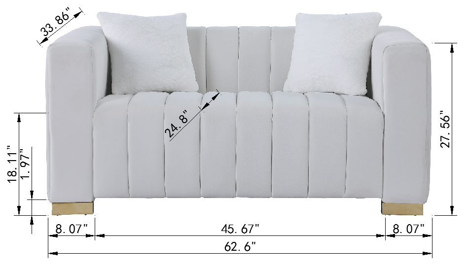 A modern  channel sofa  take on a traditional Chesterfield,White color,loveseater