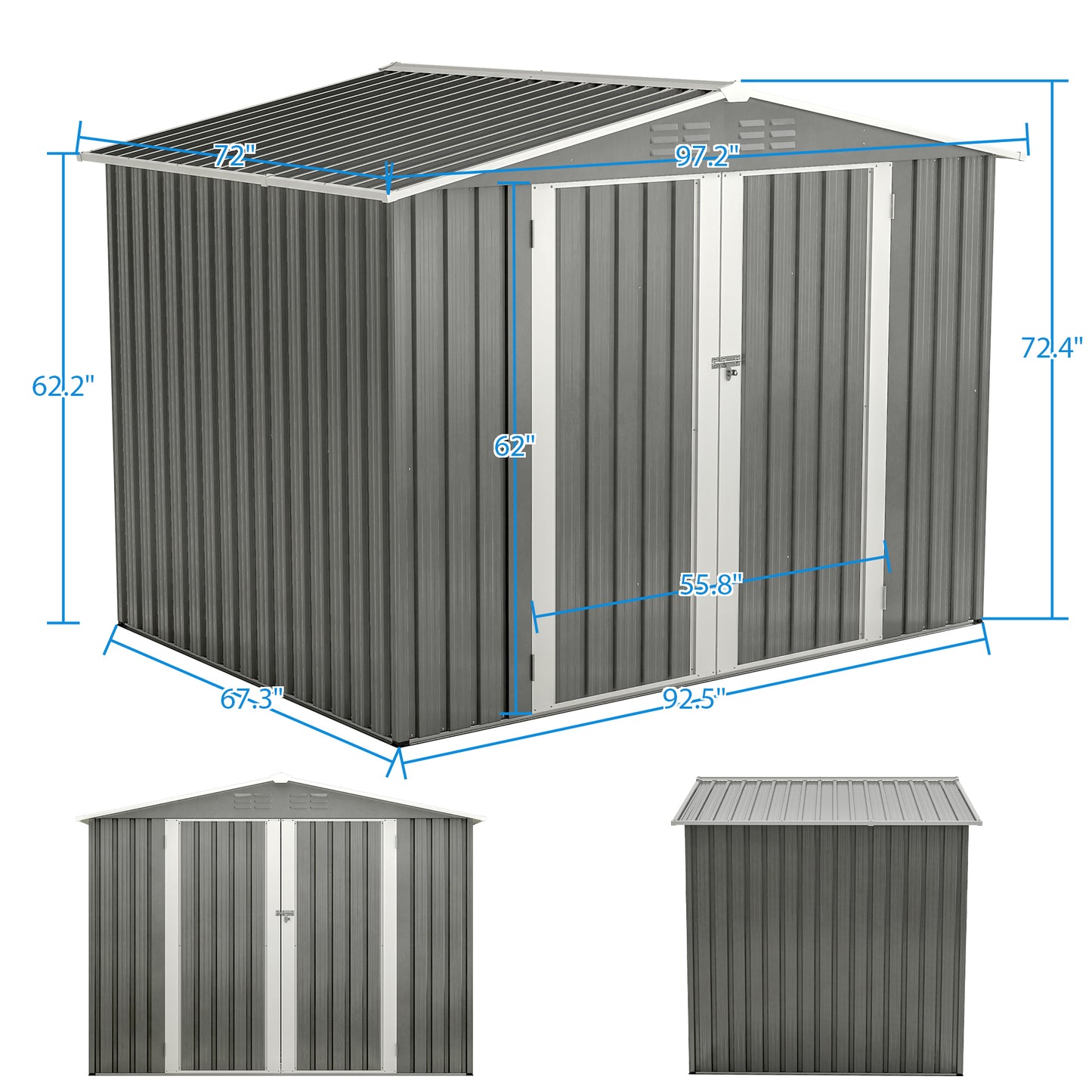 8 x 6 ft Outdoor Storage Shed, All Weather Metal Sheds with Metal Foundation & 2 Lockable Doors, Tool Shed for Garden, Backyard, Lawn,Grey