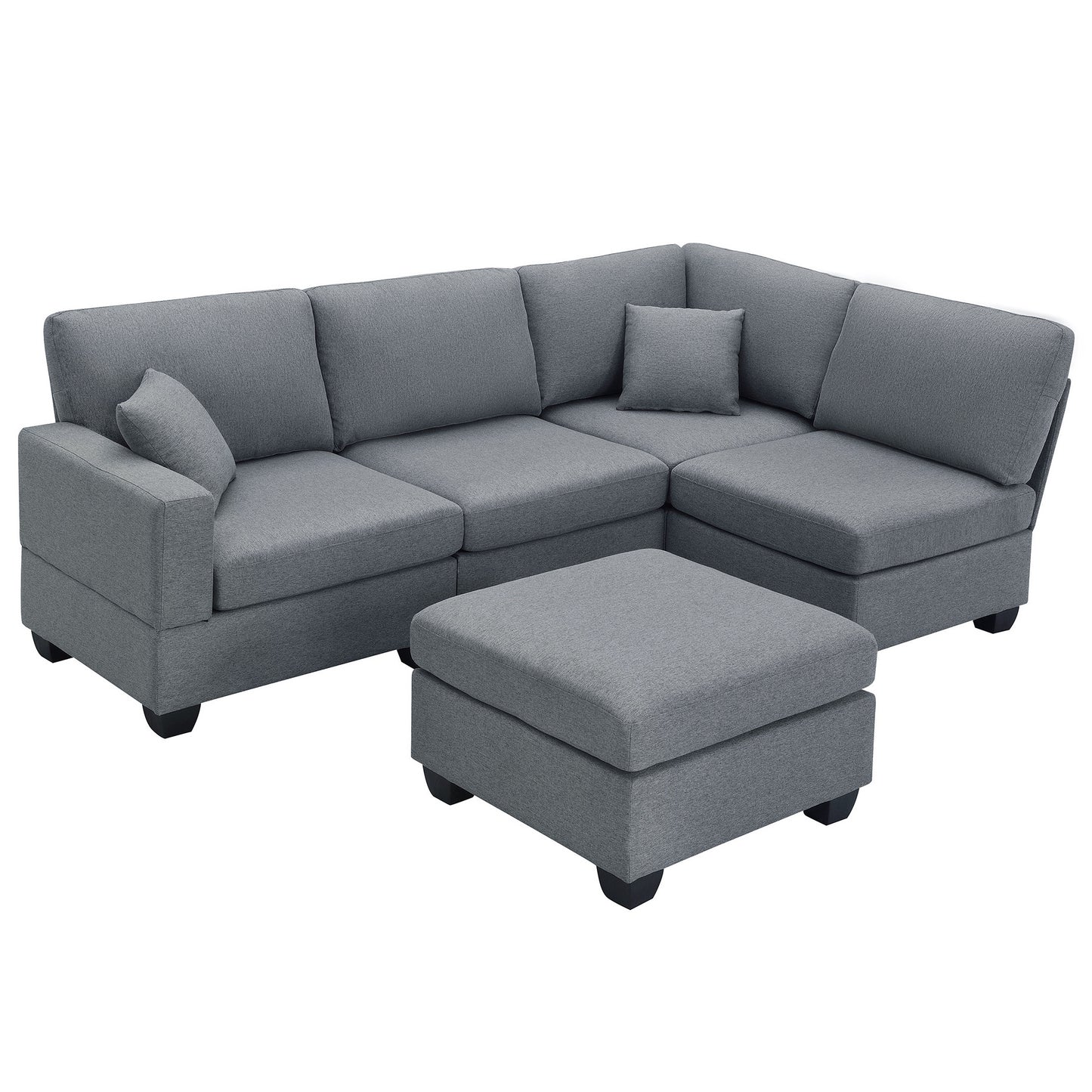 Modern L-Shaped Sectional Sofa Set with Convertible Ottoman and 2 Pillows