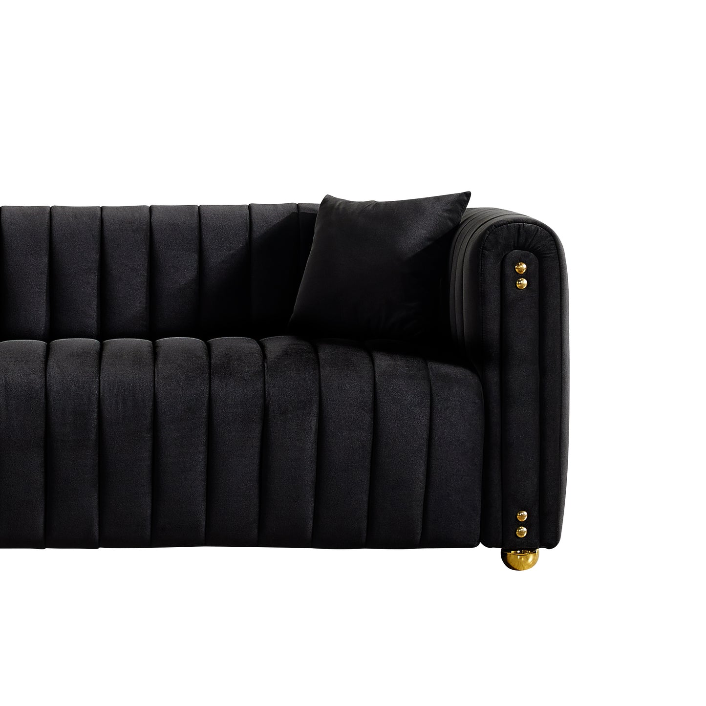 79.92 Black Channel Tufted Velvet Sofa with Generous Padding and Stylish Design