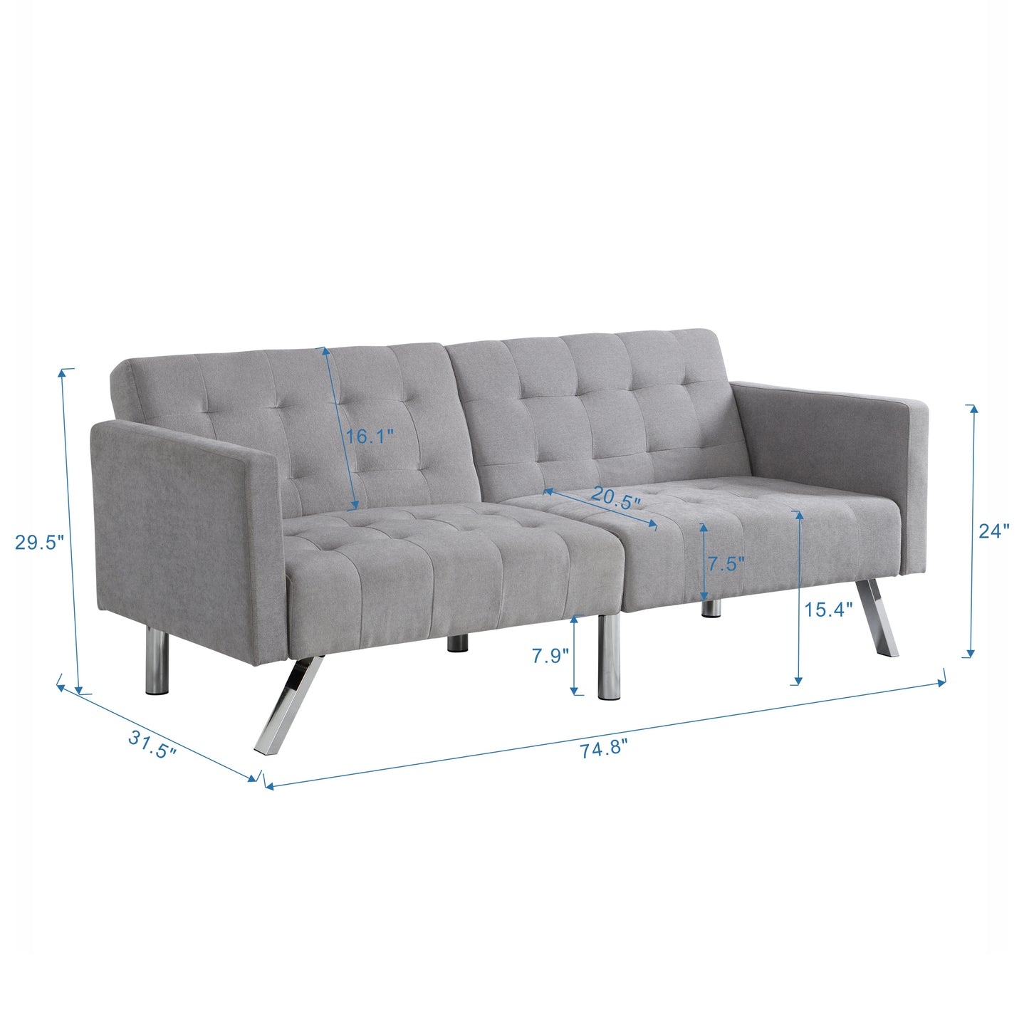 Sofa Bed Convertible Folding Light Grey Lounge Couch Loveseat Sleeper Sofa  Armrests Living Room Bedroom Apartment Reading Room