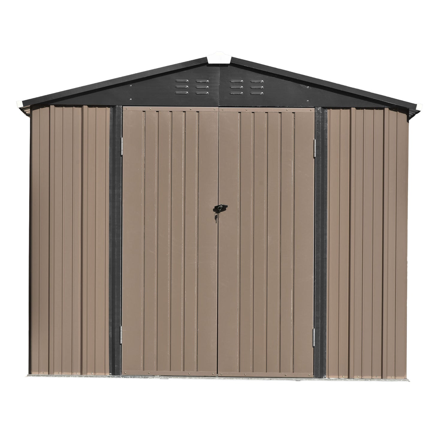 Patio 8ft x6ft Bike Shed Garden Shed, Metal Storage Shed with Adjustable Shelf and Lockable Doors, Tool Cabinet with Vents and Foundation Frame for Backyard, Lawn, Garden, Brown