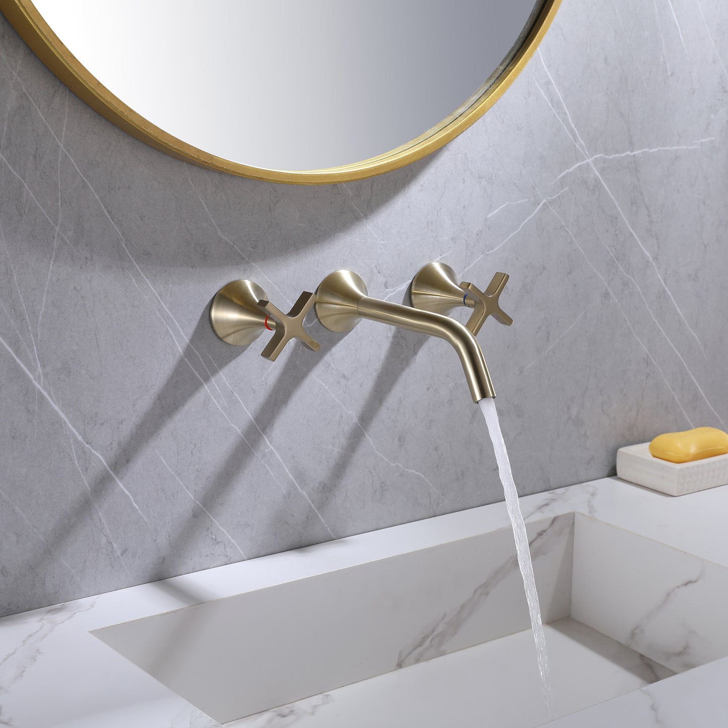 Elegant Brushed Gold Wall-Mounted Bathroom Faucet With Two Handles