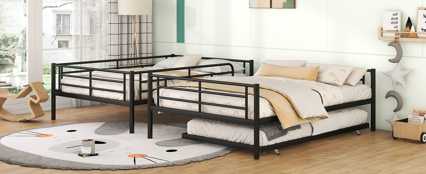 Stylish Contemporary Metal Bunk Bed with Trundle - Sleek Black Design