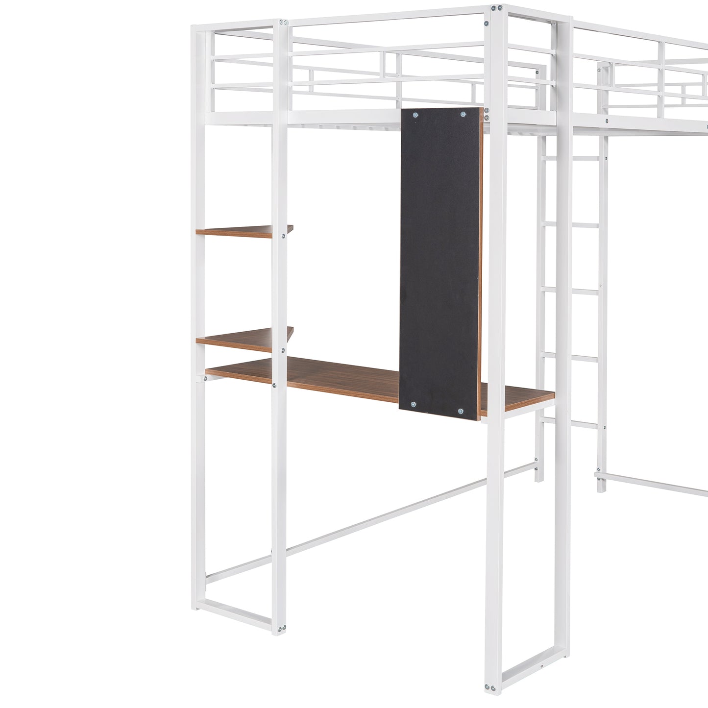 Twin Metal Loft Bed with 2 Shelves and one Desk ,WHITE(: MF281206AAK)