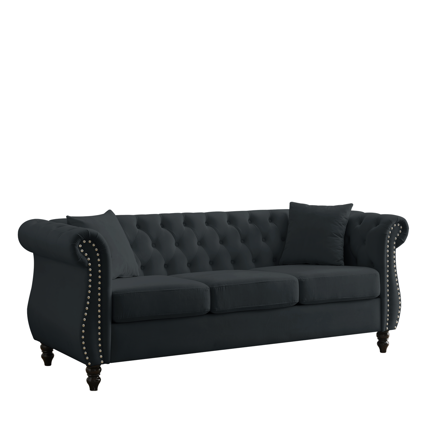 Elegant 80 Black Velvet Chesterfield Sofa with Rolled Arms