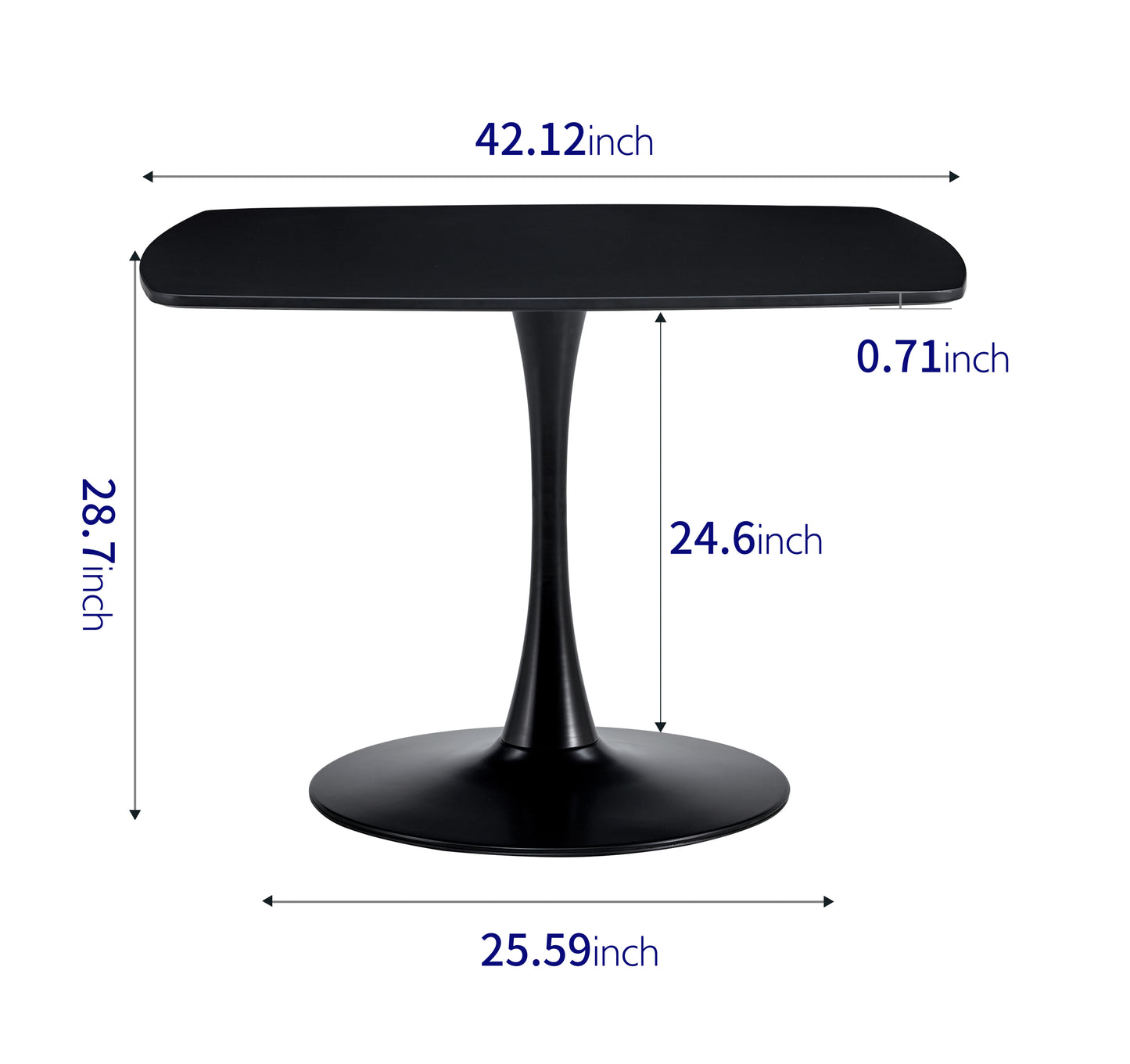 Modern Matte Black Pedestal Dining Table for 4-6 People