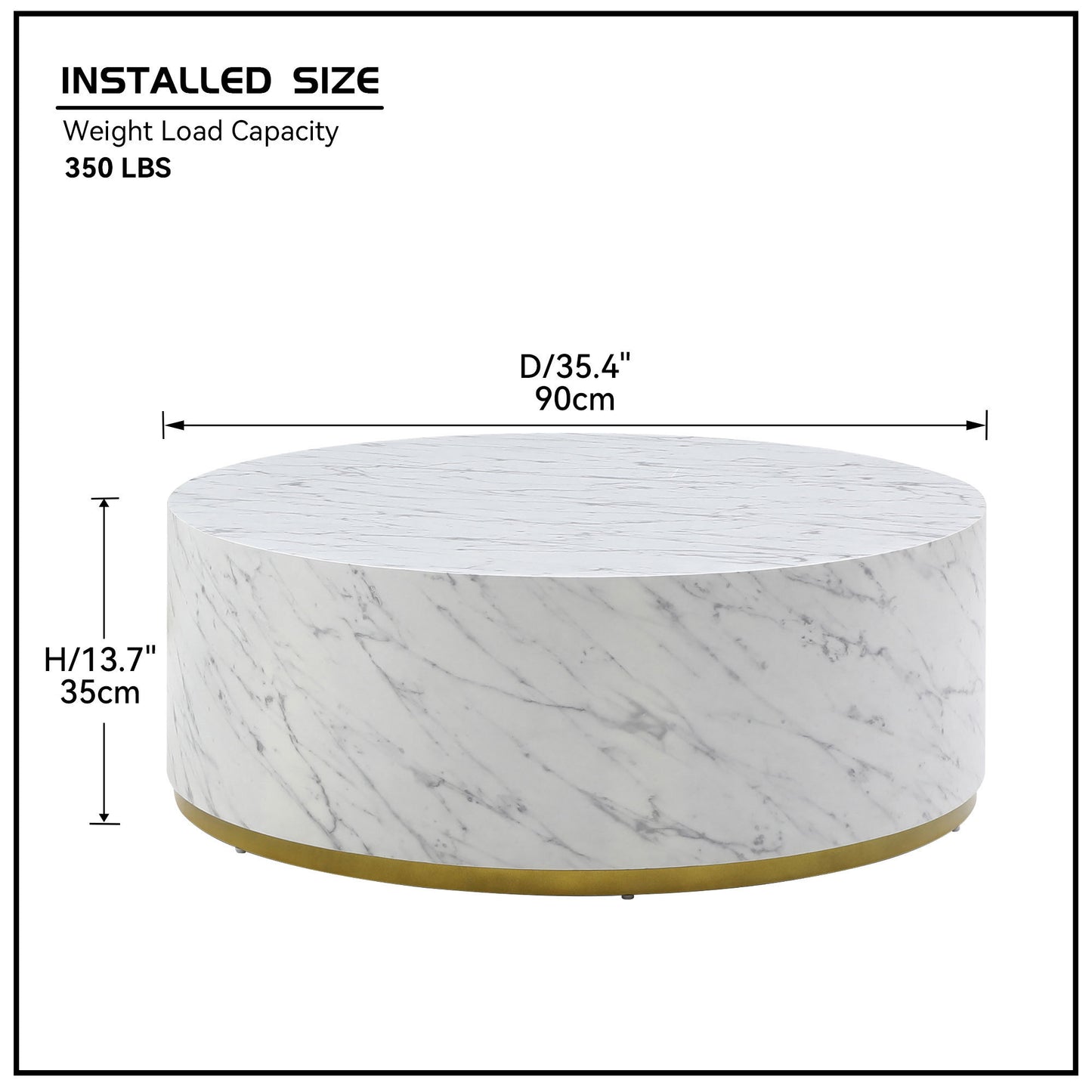 Elegant White Marble Coffee Table with Gold Metal Base