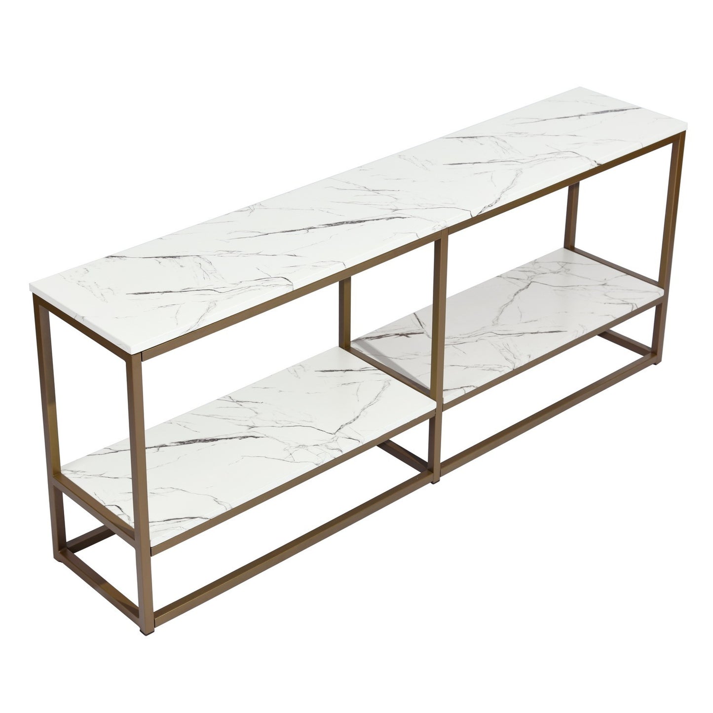 59.8 White Marble and Gold Frame TV Stand with Storage