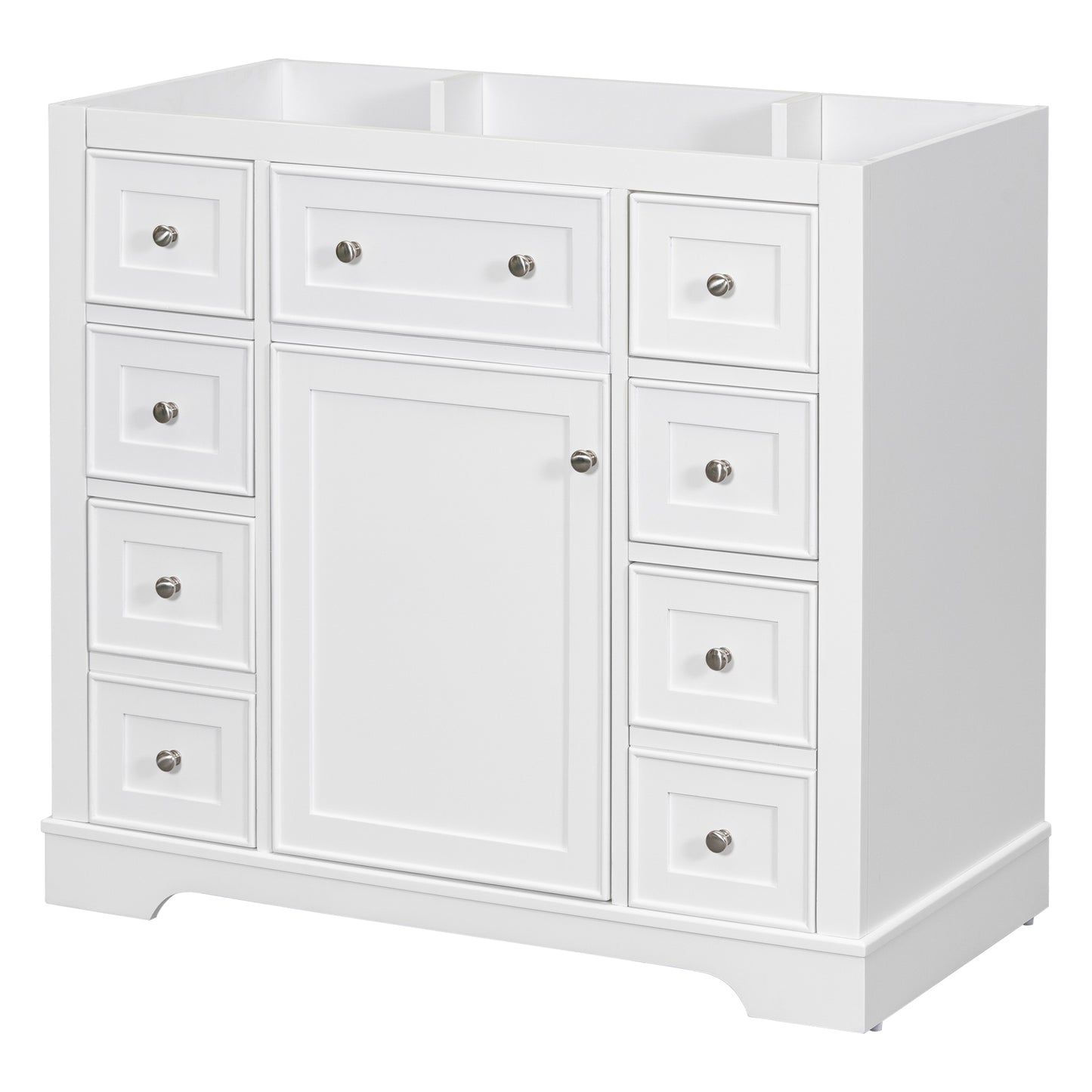 36" Bathroom Vanity without Sink, Cabinet Base Only, One Cabinet and Six Drawers, White