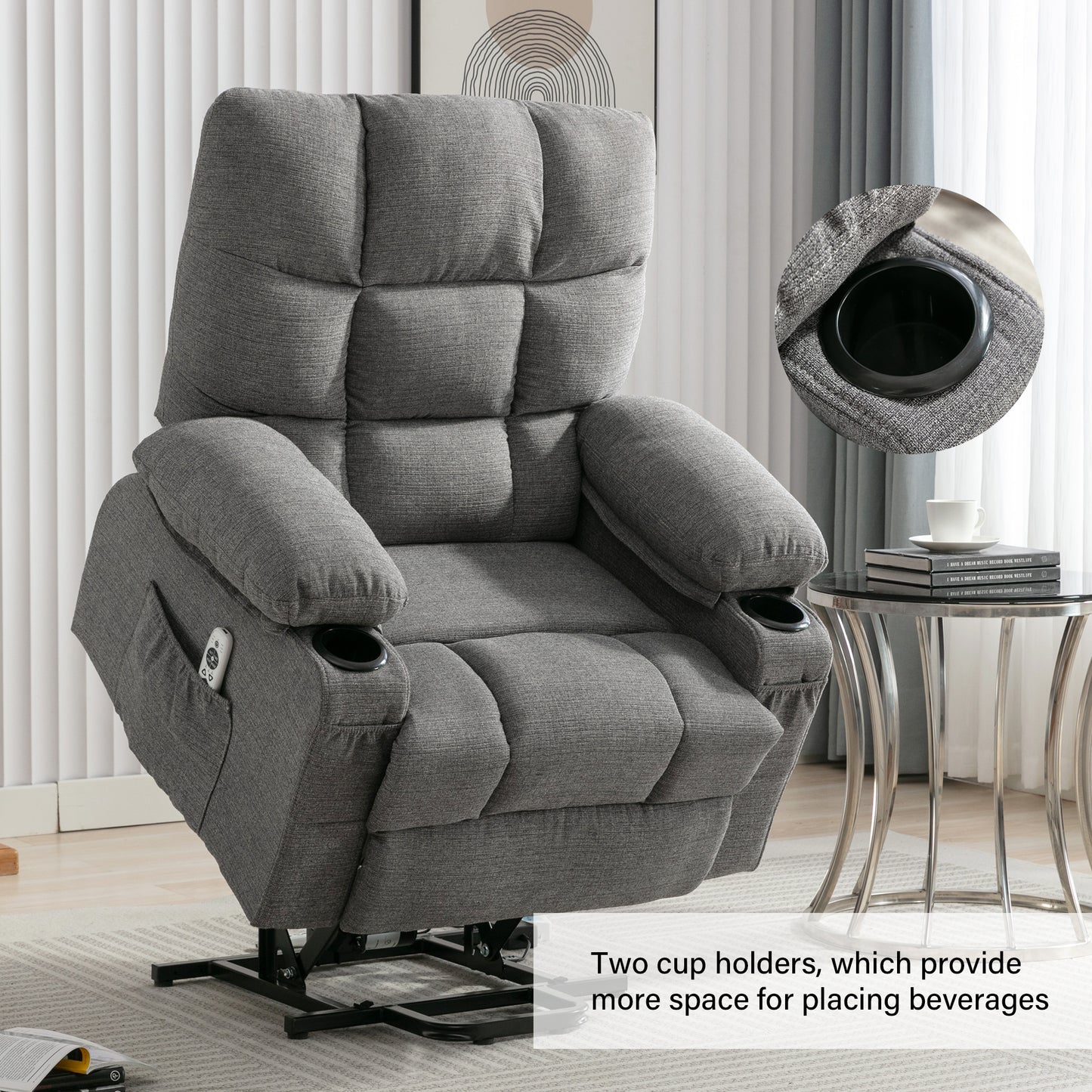 Comfortable Smoke Grey Power Lift Recliner Chair for the Elderly with Heat and Massage