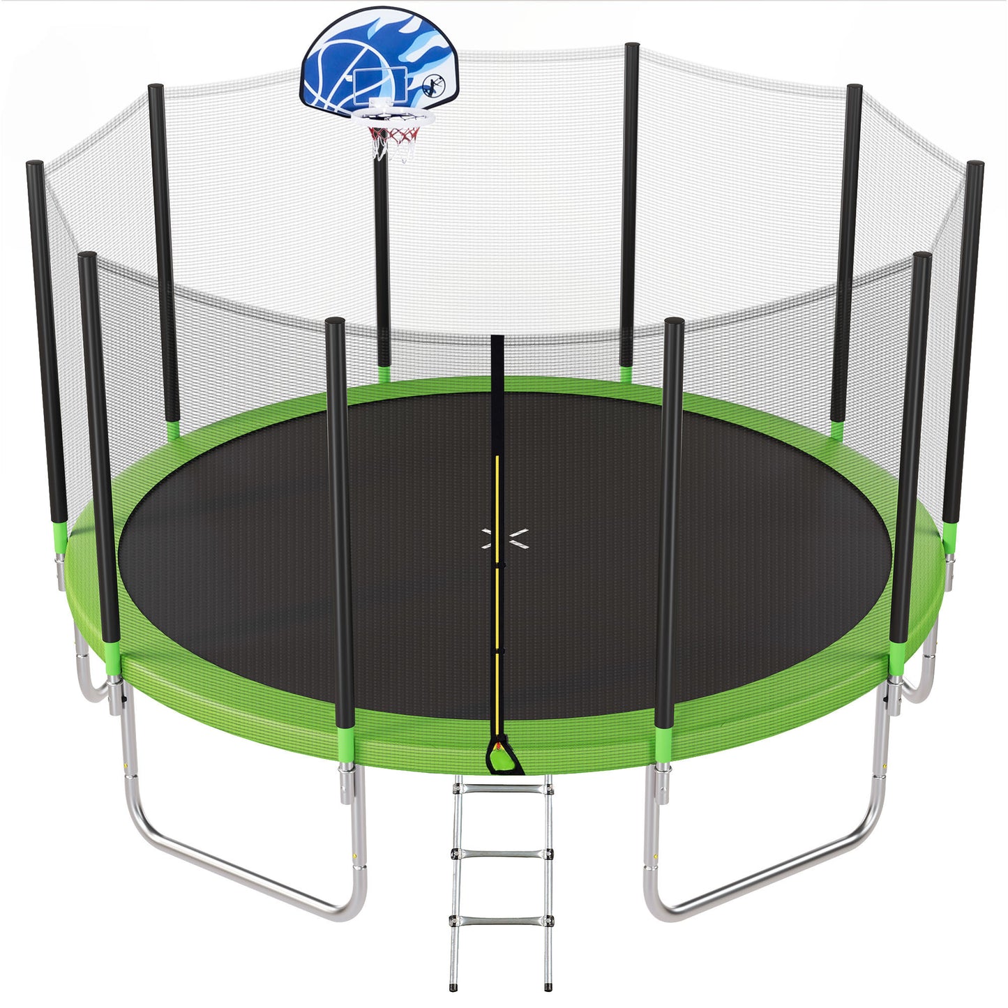 15FT Trampoline for Kids with Safety Enclosure Net, Basketball Hoop and Ladder, Easy Assembly Round Outdoor Recreational Trampoline