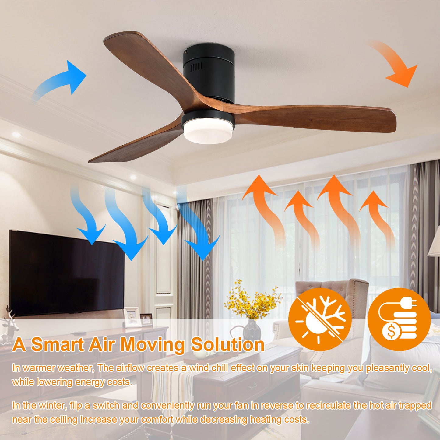 52 Inch Modern Wooden Ceiling Fan With Remote Control And LED Light