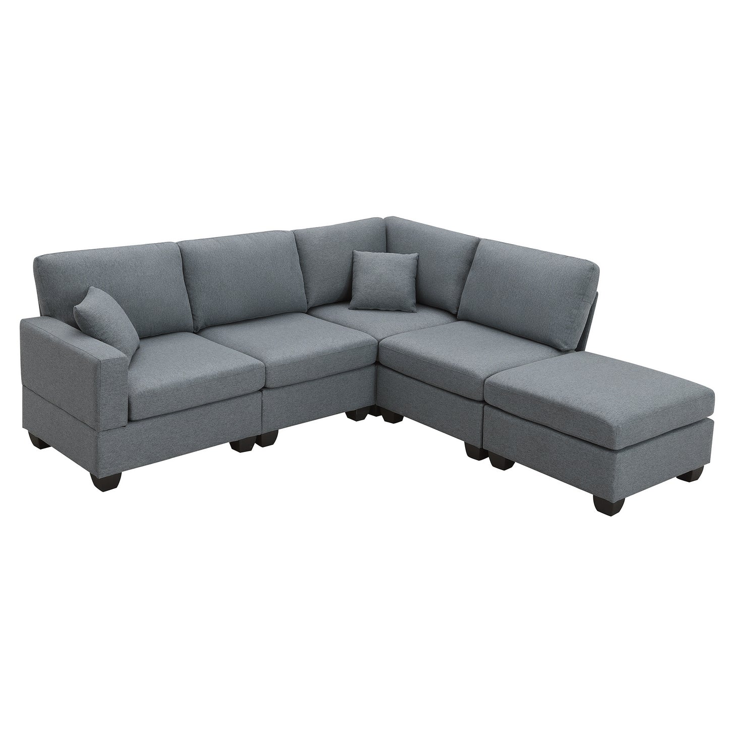 Modern L-Shaped Sectional Sofa Set with Convertible Ottoman and 2 Pillows